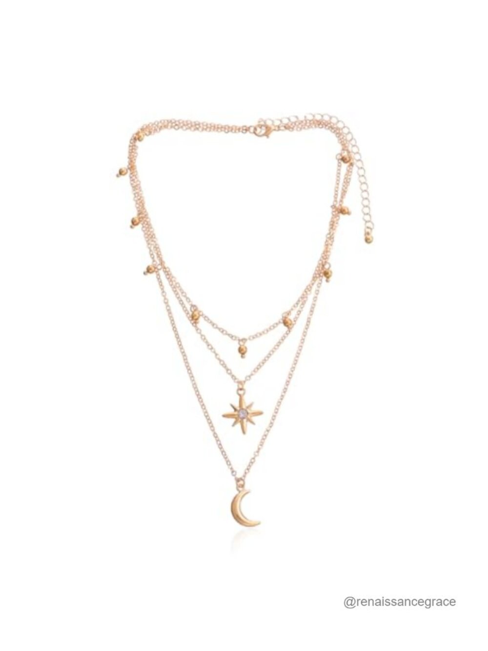 Celestial 3-Tier Star Moon Choker Necklace Dainty Layered Chain